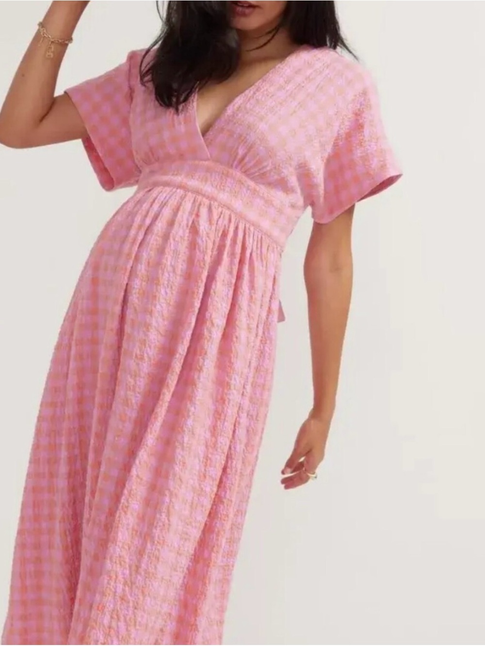 Hatch Maternity Carolina Midi Maxi Dress wrap top medium sunset gingham 2
